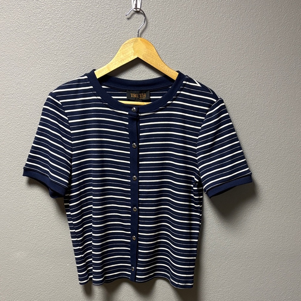 Truth Navy and White Striped Short Sleeve Shirt